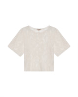 Women's Boxy Cropped Sheer Short Sleeve Blouse in Cotton-Polyamide Blend, Horizon - 1
