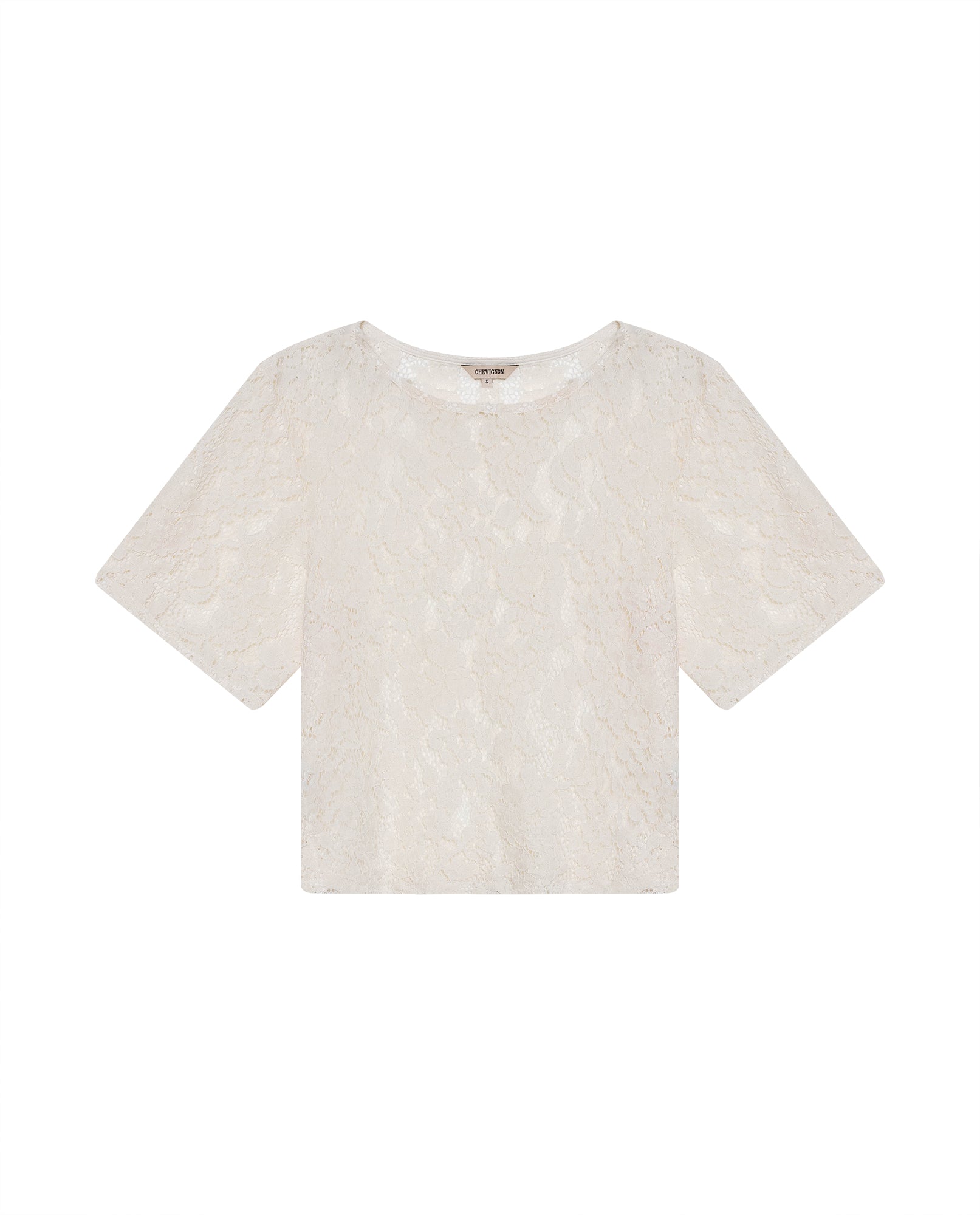 Women's Boxy Cropped Sheer Short Sleeve Blouse in Cotton-Polyamide Blend, Horizon - 1
