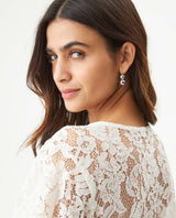 Women's Boxy Cropped Sheer Short Sleeve Blouse in Cotton-Polyamide Blend, Horizon - 6