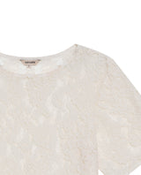 Women's Boxy Cropped Sheer Short Sleeve Blouse in Cotton-Polyamide Blend, Horizon - 7