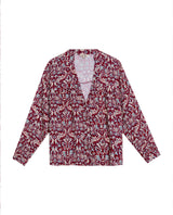 Women's Bohemian Print Wide Mandarin Collar Shirt in Viscose, Harbor - 1