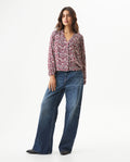Women's Bohemian Print Wide Mandarin Collar Shirt in Viscose, Harbor - 3