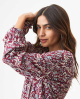 Women's Bohemian Print Wide Mandarin Collar Shirt in Viscose, Harbor - 4