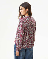 Women's Bohemian Print Wide Mandarin Collar Shirt in Viscose, Harbor - 5
