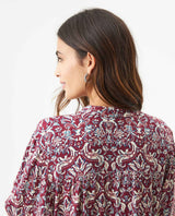 Women's Bohemian Print Wide Mandarin Collar Shirt in Viscose, Harbor - 6