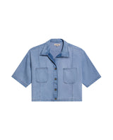 Women's Light Wash Denim Wide Shirt in Cotton, Archor - 1