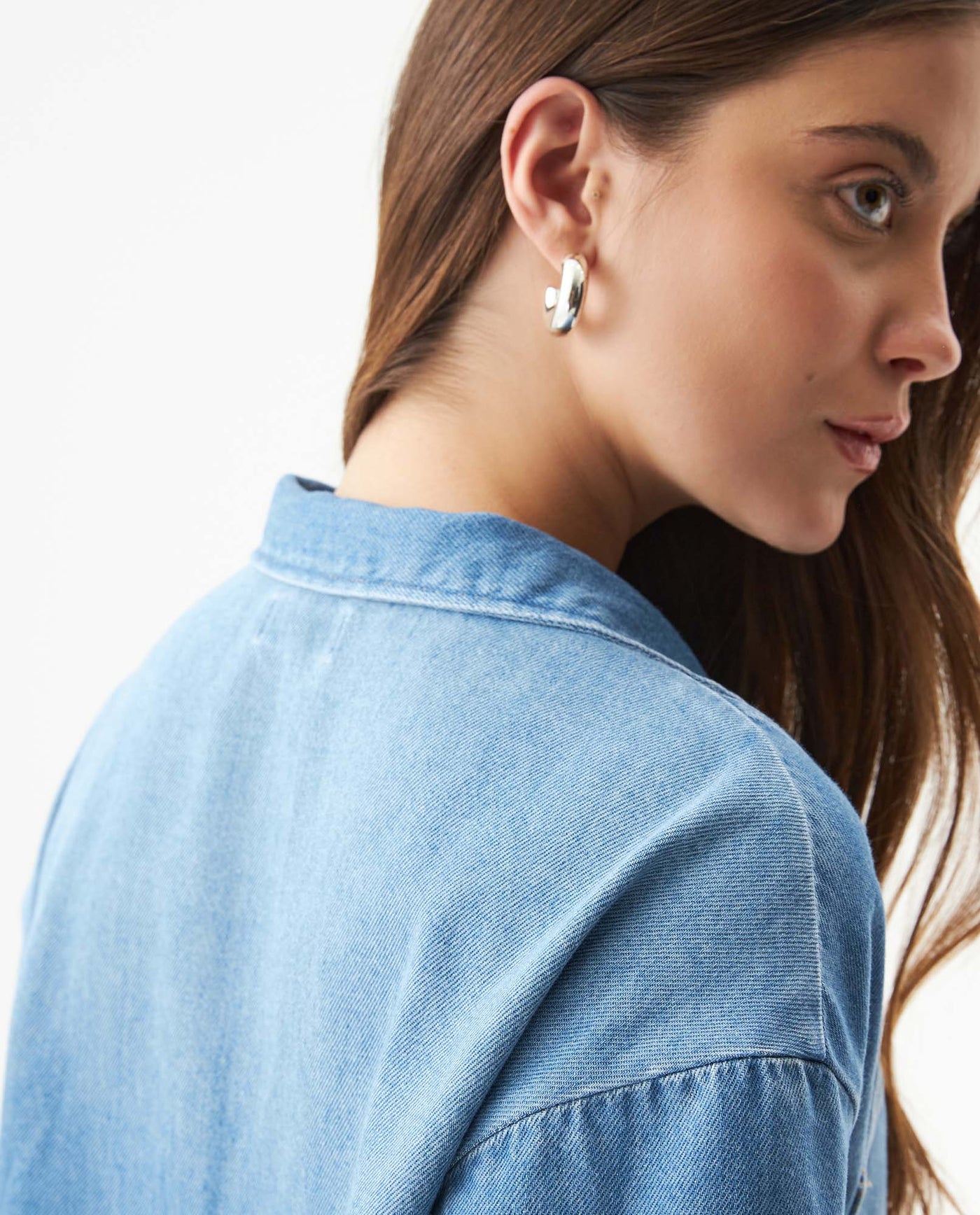 Women's Light Wash Denim Wide Shirt in Cotton, Archor - 6