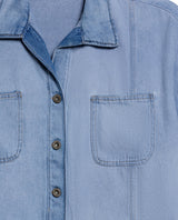 Women's Light Wash Denim Wide Shirt in Cotton, Archor - 7
