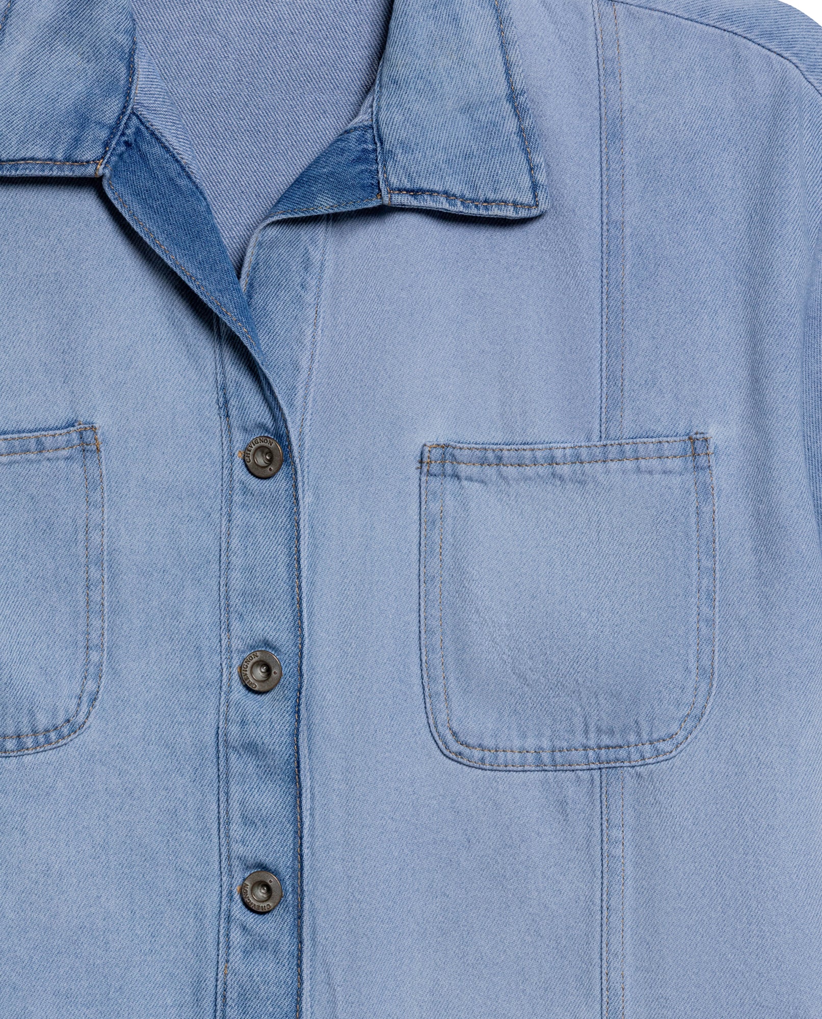 Women's Light Wash Denim Wide Shirt in Cotton, Archor - 7
