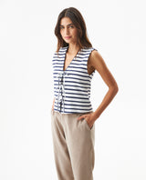 Women's Decorative V-Neck Sleeveless Shirt in Polyester-Cotton Blend, Moonlight - 2