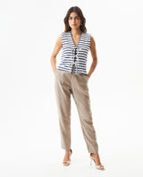 Women's Decorative V-Neck Sleeveless Shirt in Polyester-Cotton Blend, Moonlight - 3