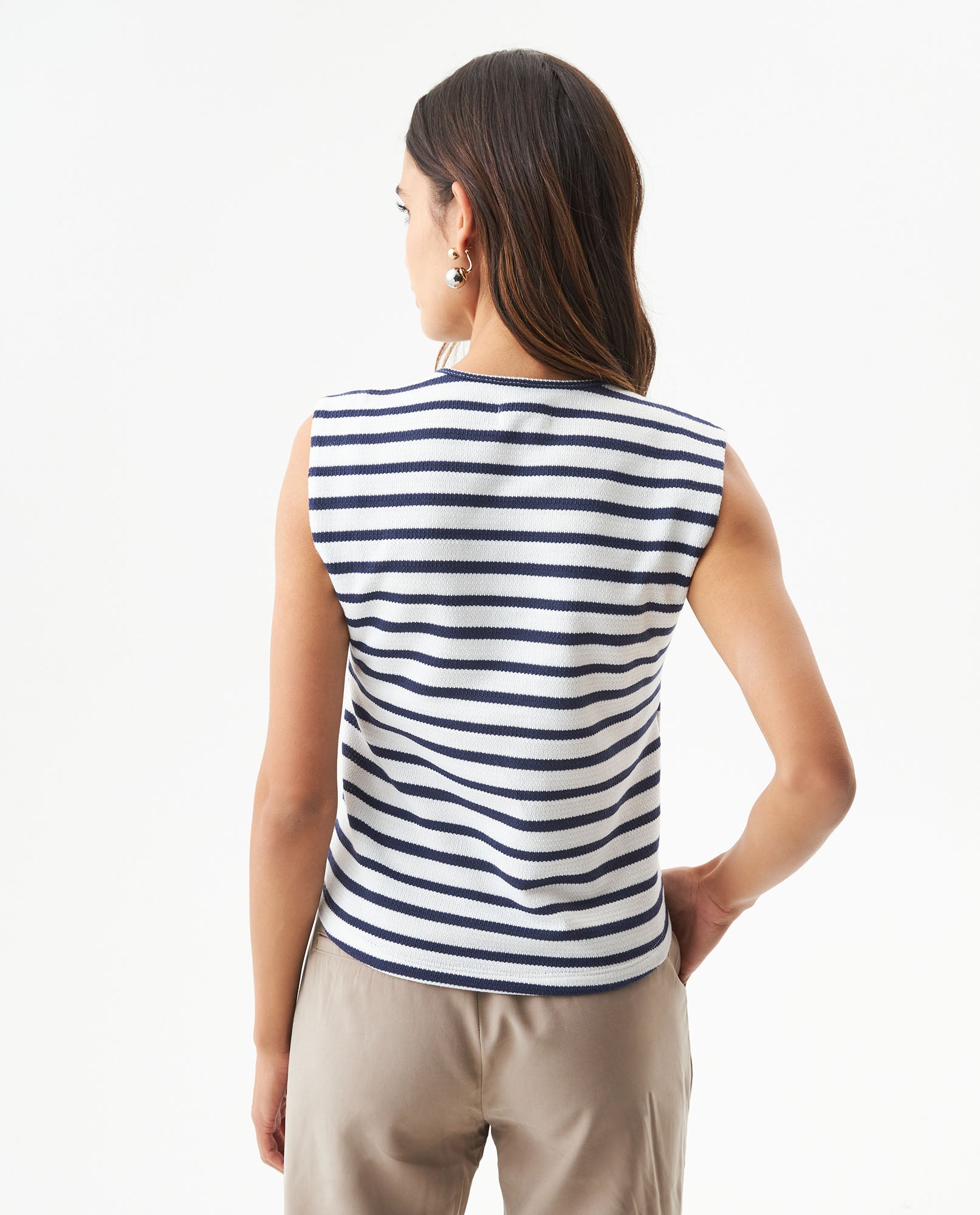 Women's Decorative V-Neck Sleeveless Shirt in Polyester-Cotton Blend, Moonlight - 5