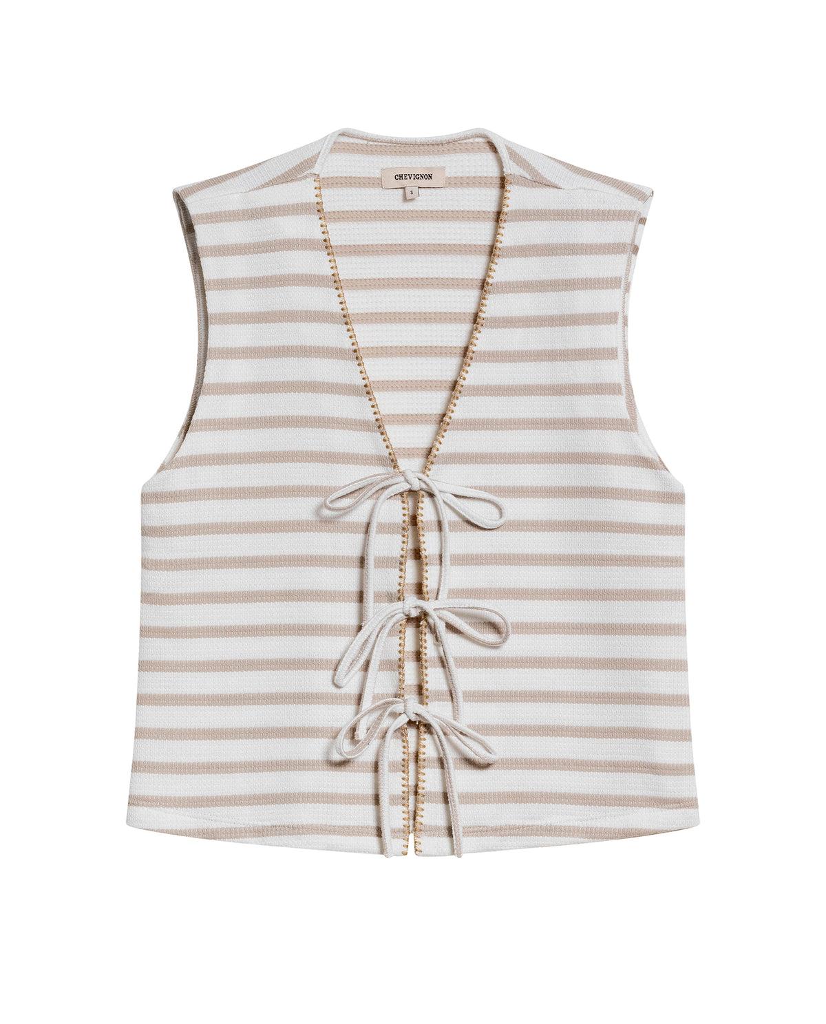 Women's Decorative V-Neck Sleeveless Shirt in Polyester-Cotton Blend, Moonlight - 1