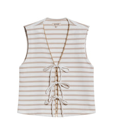 Women's Decorative V-Neck Sleeveless Shirt in Polyester-Cotton Blend, Moonlight - 1
