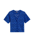Women's Embroidered V-Neck Short Sleeve Blouse in Polyester Stretch, Stardust - 1
