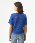 Women's Embroidered V-Neck Short Sleeve Blouse in Polyester Stretch, Stardust - 5