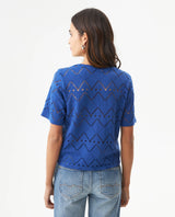 Women's Embroidered V-Neck Short Sleeve Blouse in Polyester Stretch, Stardust - 5