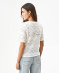 Women's Embroidered V-Neck Short Sleeve Blouse in Polyester Stretch, Stardust - 5