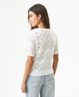 Women's Embroidered V-Neck Short Sleeve Blouse in Polyester Stretch, Stardust - 5
