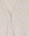 Women's Embroidered V-Neck Short Sleeve Blouse in Polyester Stretch, Stardust - 7