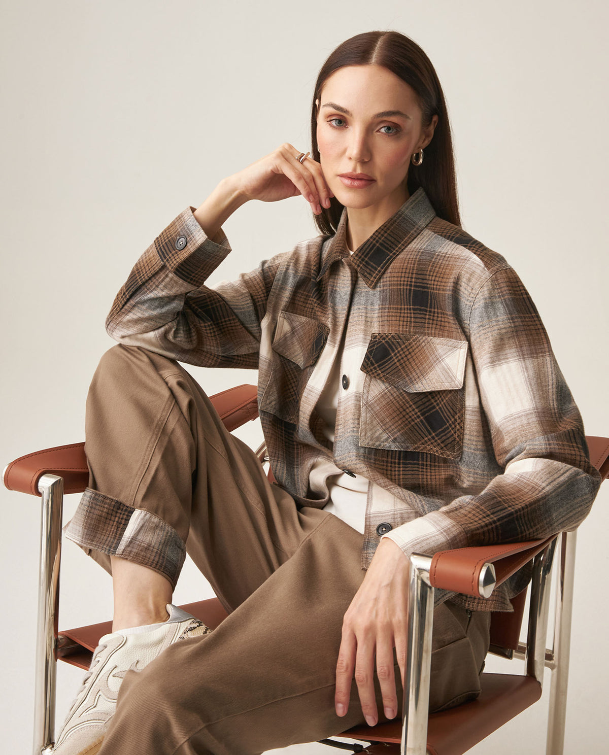 Women´s Plaid Shacket - Brown 63_719H009_CAF181015_0