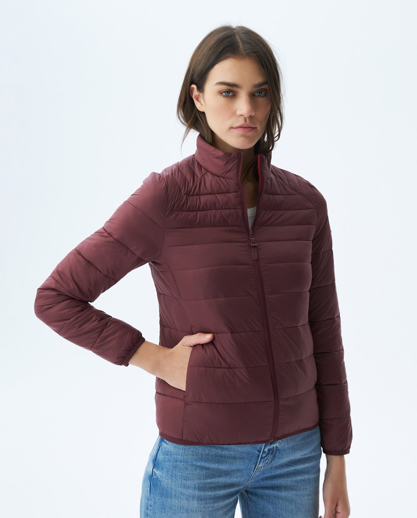 Womens Quilted Water-Resistant Packable Jacket with Storage Bag - Red 63_720E000_ROJ191652_0