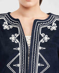 Women's Collarless Cropped Bomber Jacket with Cord Embroidery in Cotton-Polyester - 2