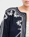 Women's Collarless Cropped Bomber Jacket with Cord Embroidery in Cotton-Polyester - 3