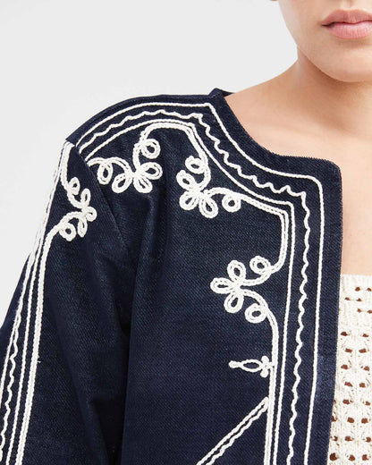 COLLARLESS EMBROID JACKET