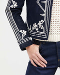 Women's Collarless Cropped Bomber Jacket with Cord Embroidery in Cotton-Polyester - 4
