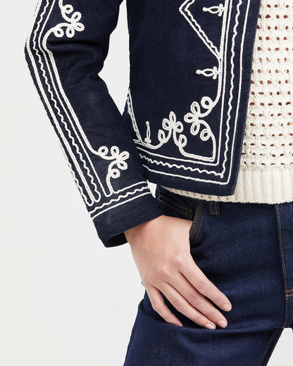 COLLARLESS EMBROID JACKET