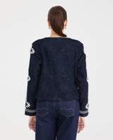 Women's Collarless Cropped Bomber Jacket with Cord Embroidery in Cotton-Polyester - 5