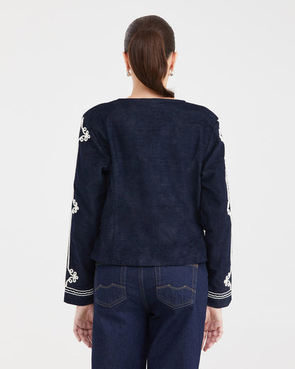 COLLARLESS EMBROID JACKET