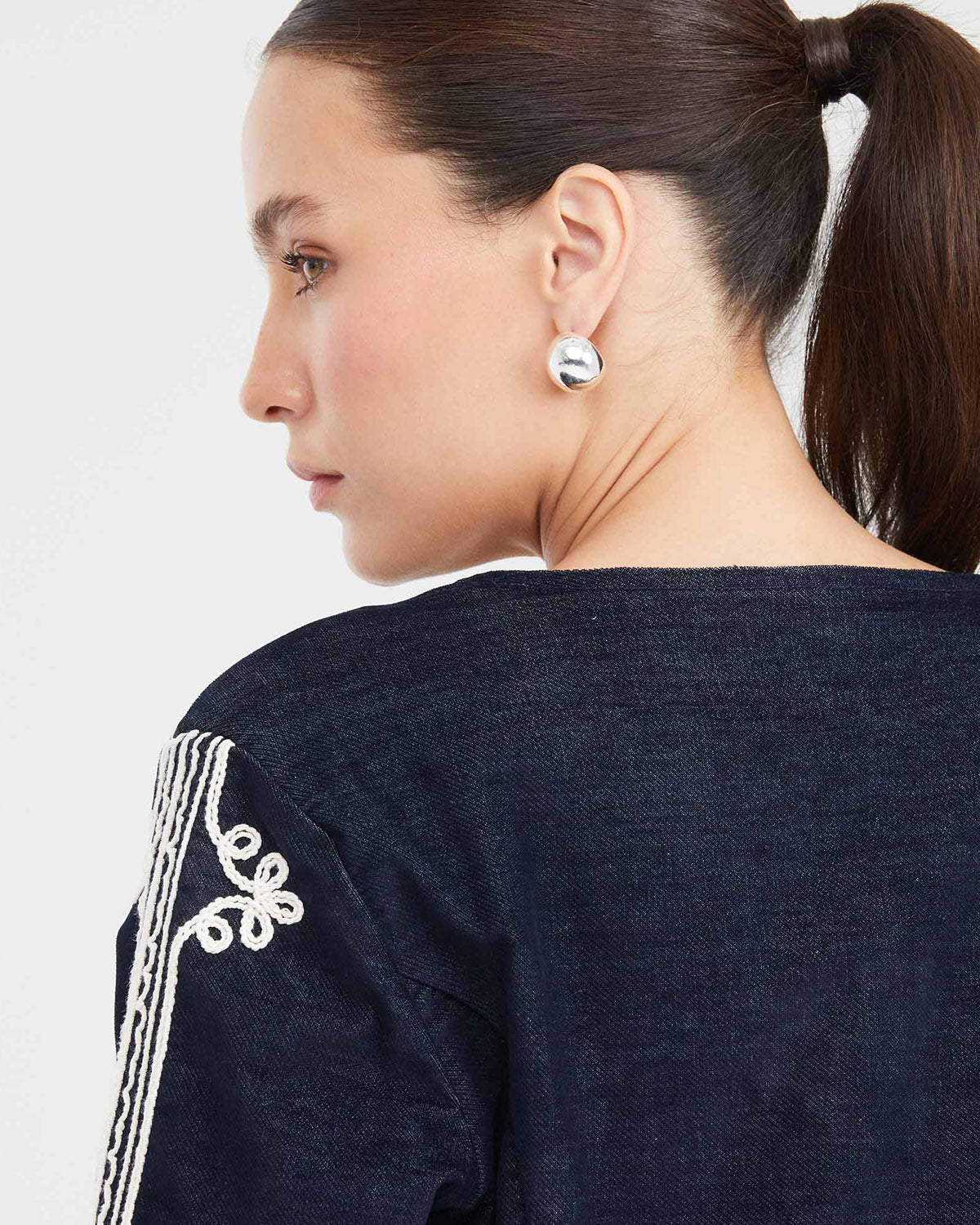 COLLARLESS EMBROID JACKET