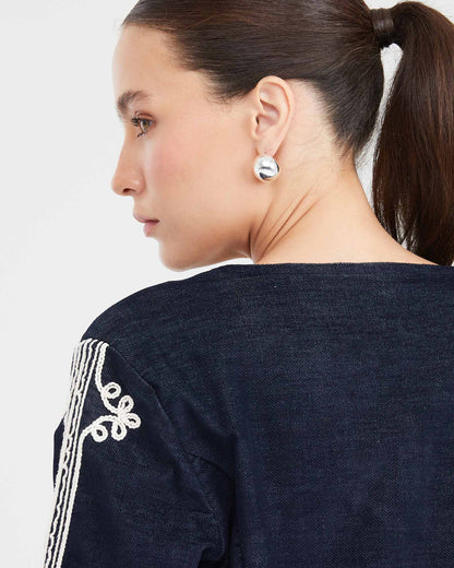 COLLARLESS EMBROID JACKET