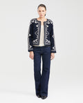 Women's Collarless Cropped Bomber Jacket with Cord Embroidery in Cotton-Polyester - 7