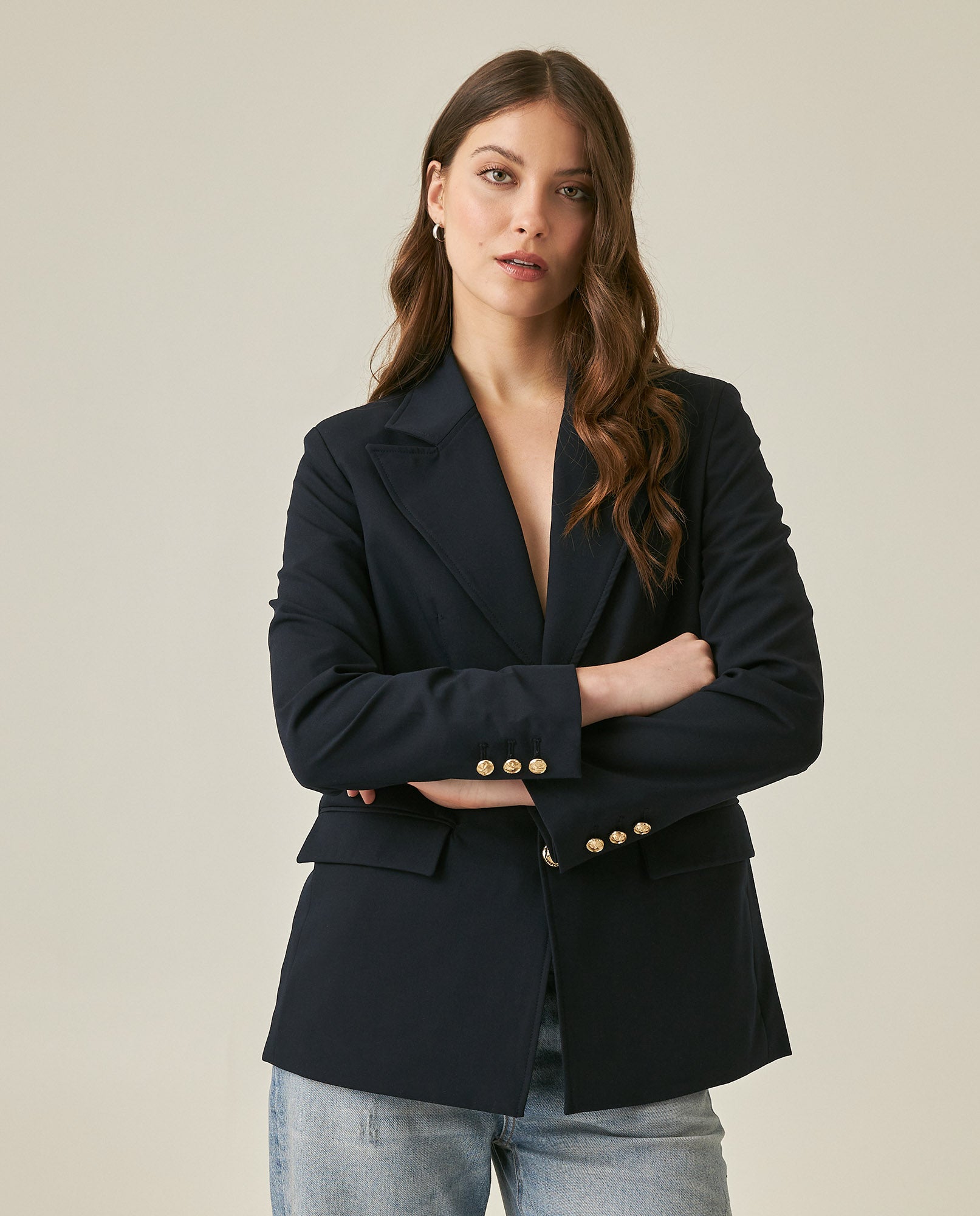 Womens Blazer Smart Polyester Blend Technical Mix Lapel Collar - Blue 63_721H000_AZU194023_0