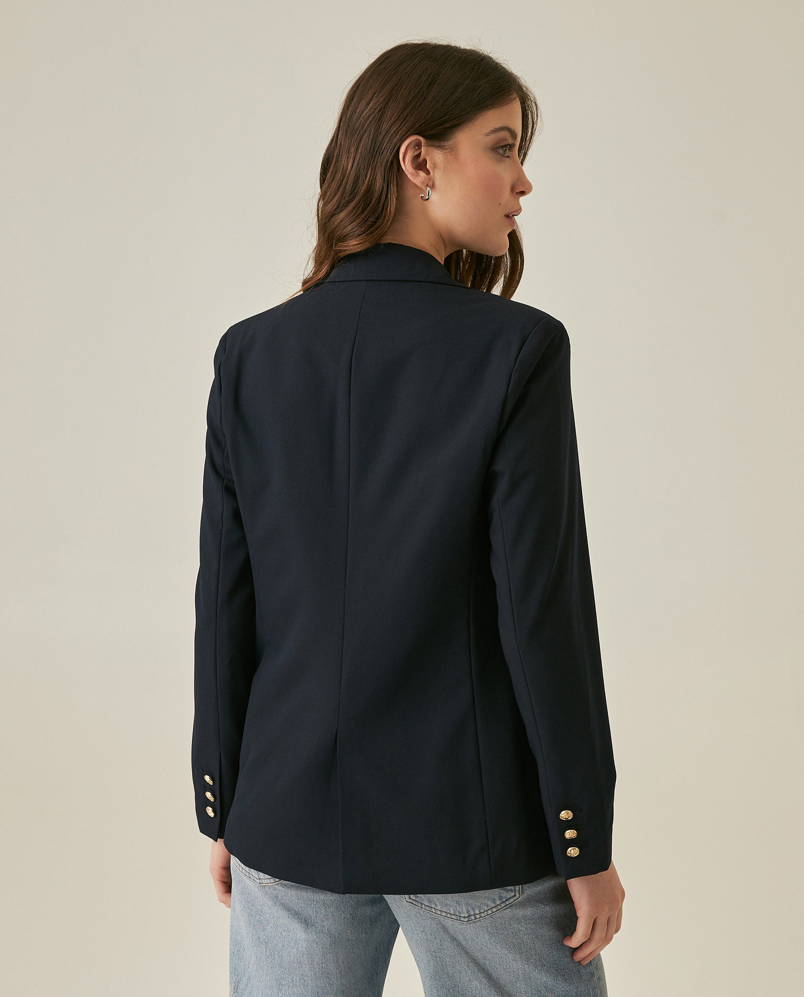 Womens Blazer Smart Polyester Blend Technical Mix Lapel Collar - Blue 63_721H000_AZU194023_6