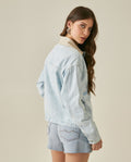 Womens Jacket Trucker Cotton Denim Light Wash Leather Collar - Blue 63_721H002_AZU193923_6