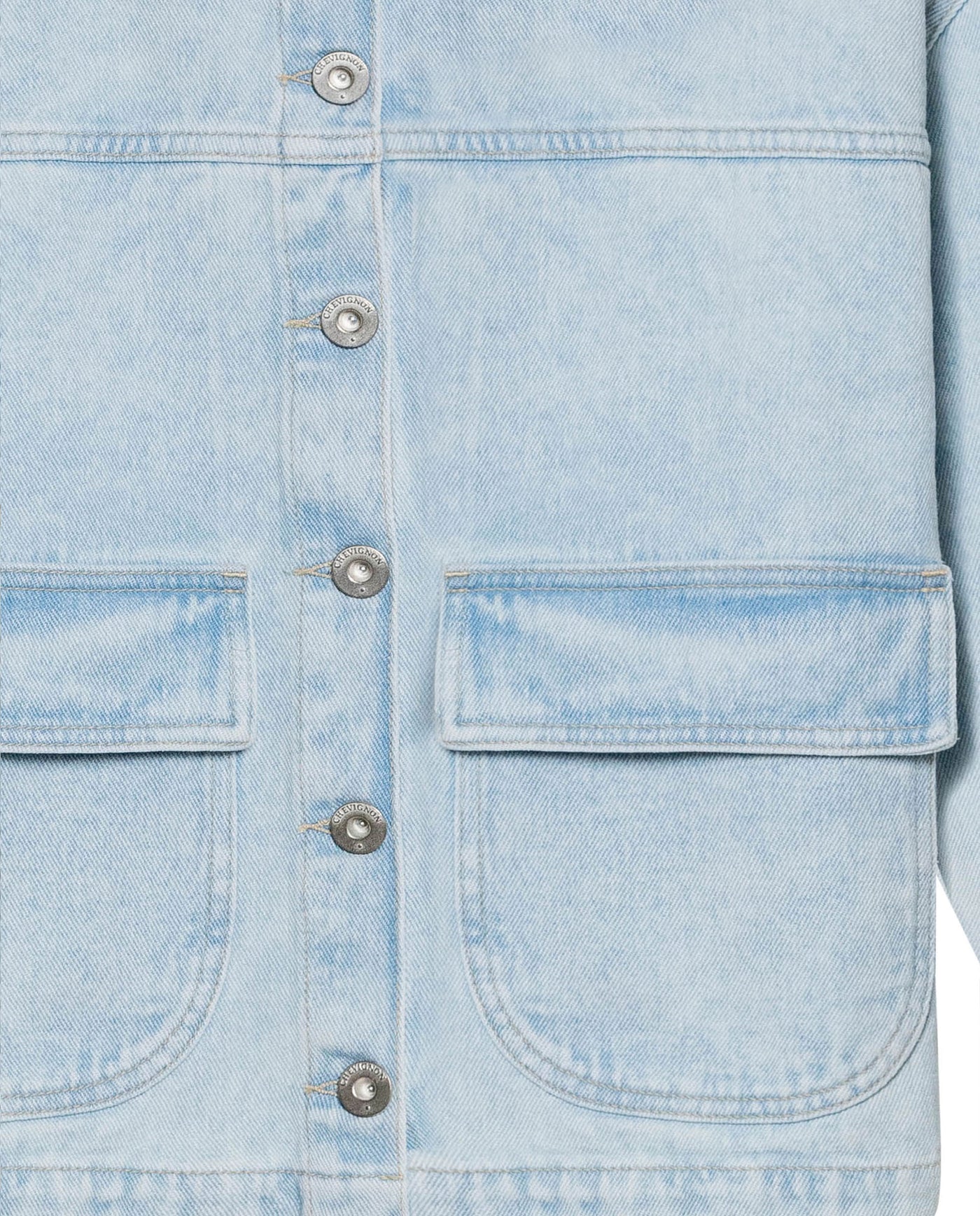 Womens Jacket Trucker Cotton Denim Light Wash Leather Collar - Blue 63_721H002_AZU193923_8