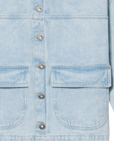 Womens Jacket Trucker Cotton Denim Light Wash Leather Collar - Blue 63_721H002_AZU193923_8