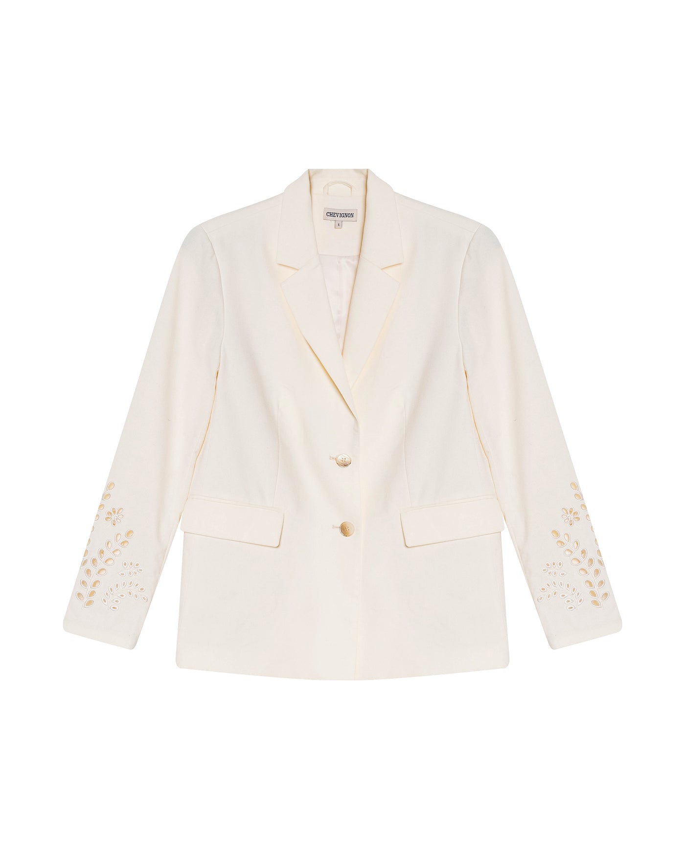 Womens Blazer Cuff Embroidery Linen Blend Flower Sleeve Embroidery - Raw 63_721H003_CRU110103_3