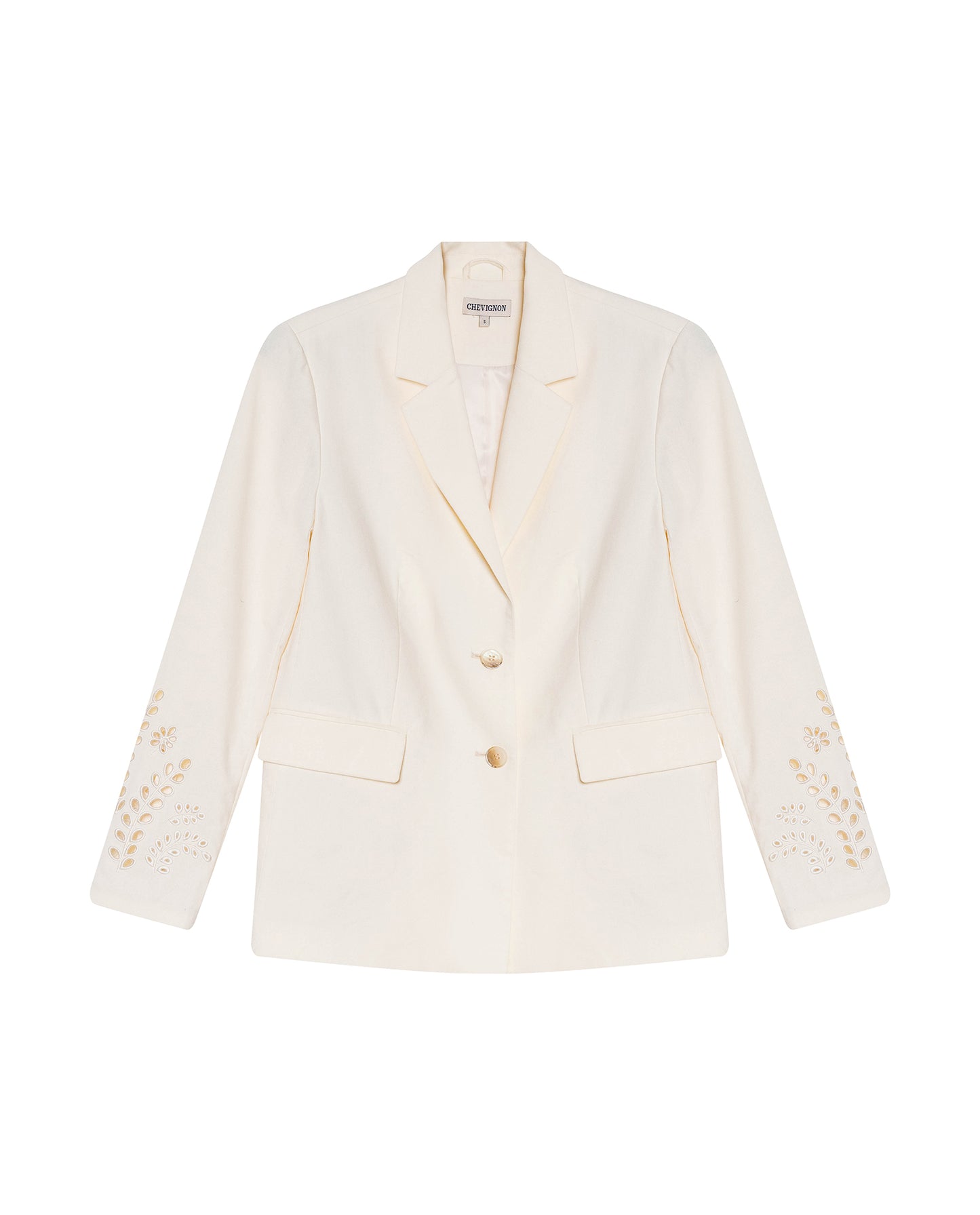 Womens Blazer Cuff Embroidery Linen Blend Flower Sleeve Embroidery - Raw 63_721H003_CRU110103_3