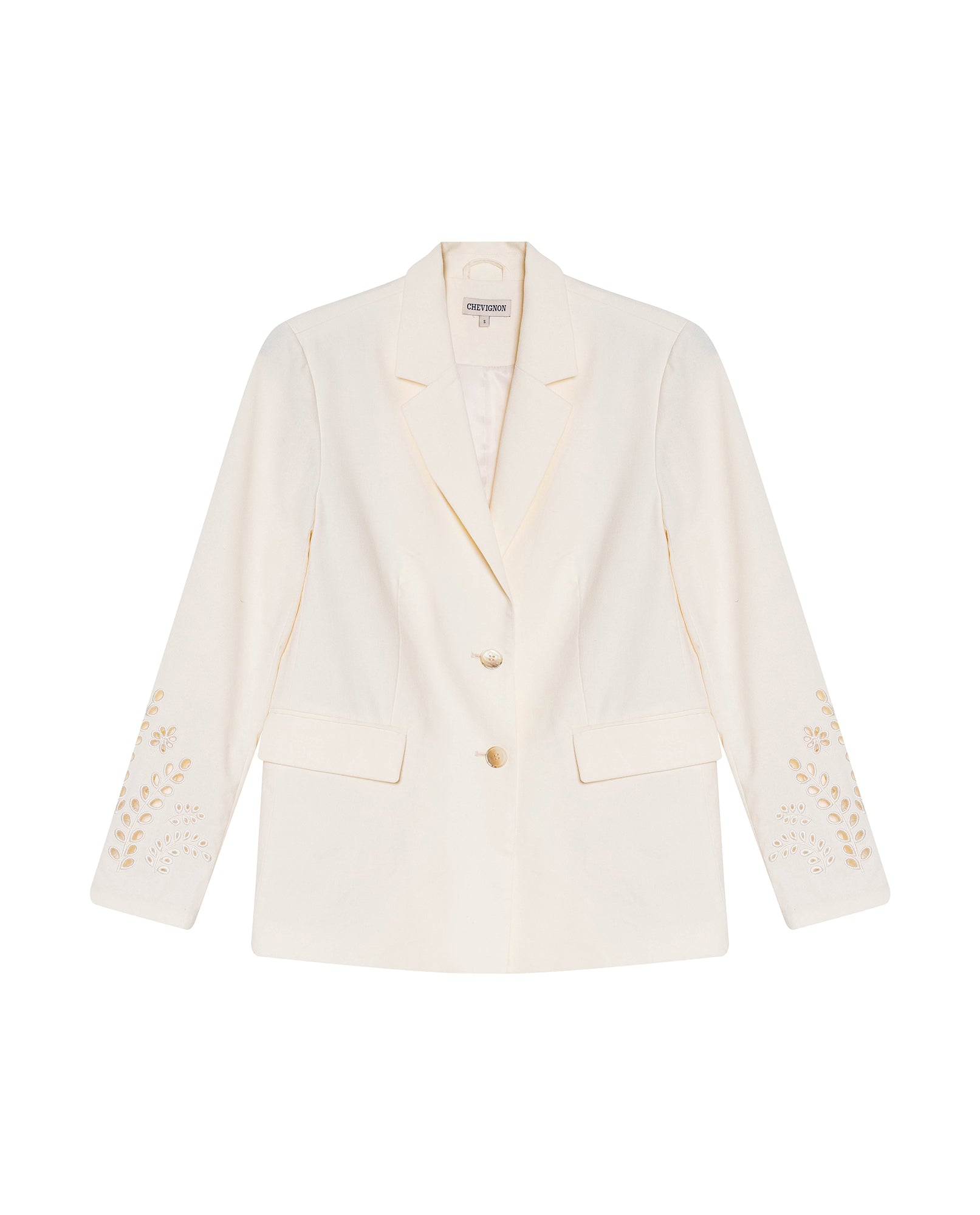 Womens Blazer Cuff Embroidery Linen Blend Flower Sleeve Embroidery - Raw 63_721H003_CRU110103_3