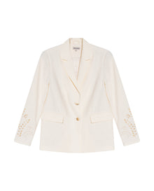 Womens Blazer Cuff Embroidery Linen Blend Flower Sleeve Embroidery - Raw 63_721H003_CRU110103_3