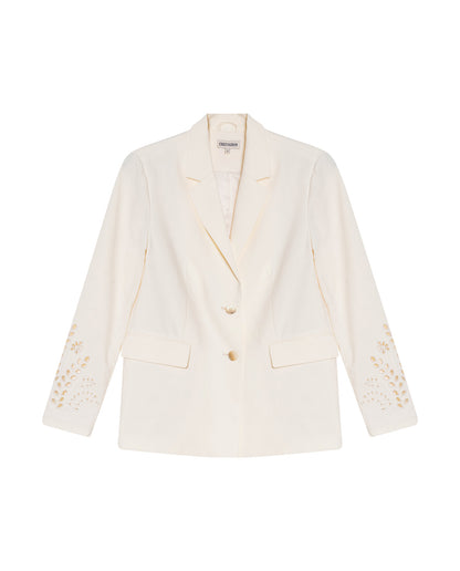 Womens Blazer Cuff Embroidery Linen Blend Flower Sleeve Embroidery - Raw 63_721H003_CRU110103_3