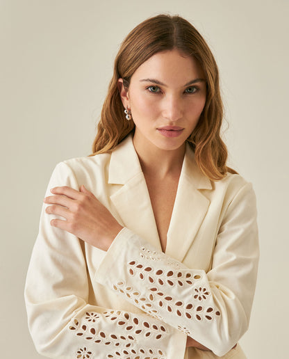 Womens Blazer Cuff Embroidery Linen Blend Flower Sleeve Embroidery - Raw 63_721H003_CRU110103_5