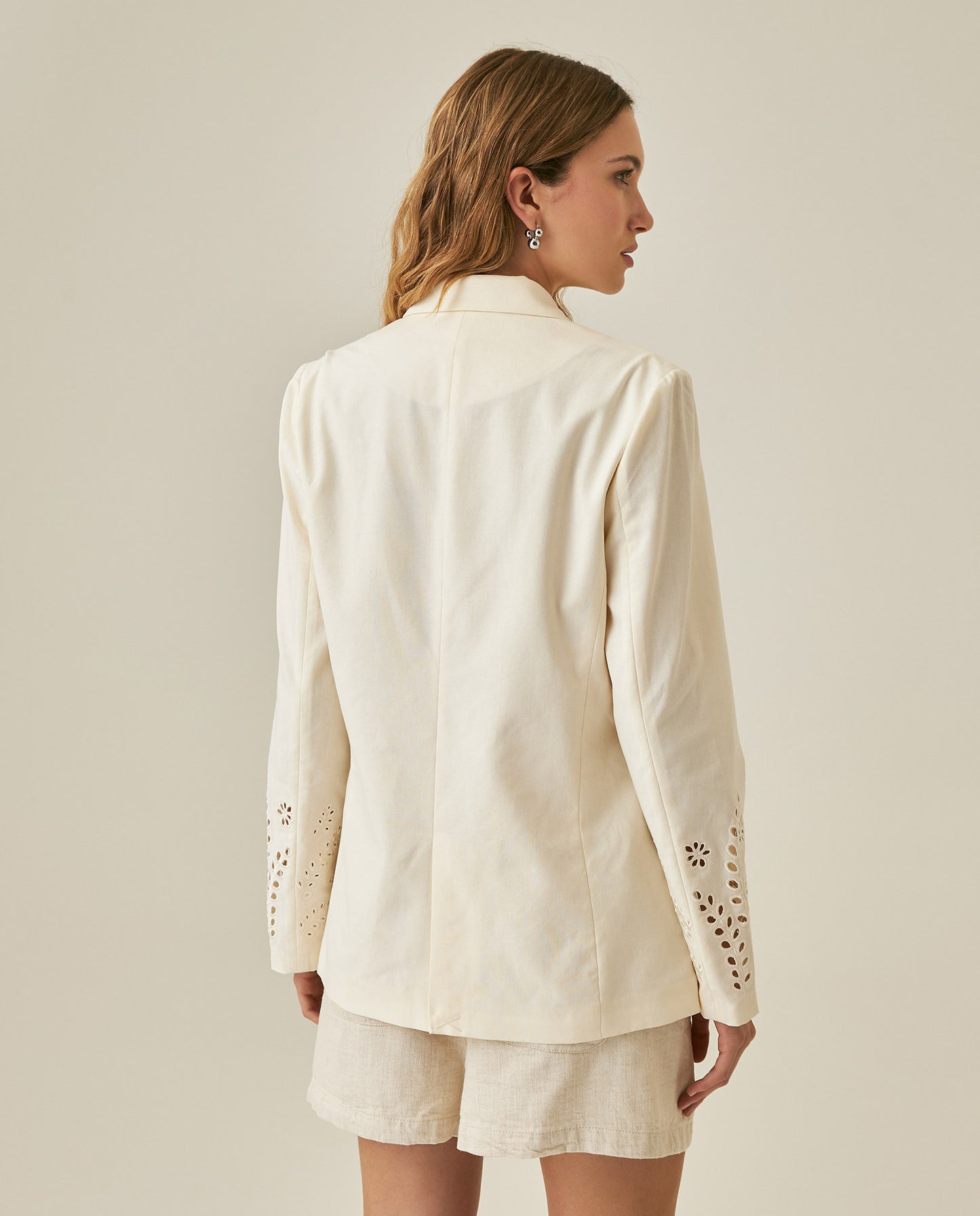 Womens Blazer Cuff Embroidery Linen Blend Flower Sleeve Embroidery - Raw 63_721H003_CRU110103_6