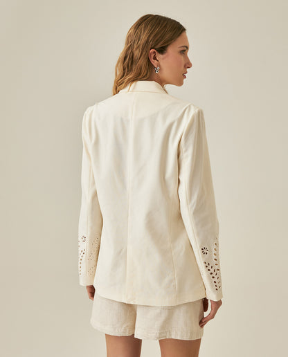 Womens Blazer Cuff Embroidery Linen Blend Flower Sleeve Embroidery - Raw 63_721H003_CRU110103_6