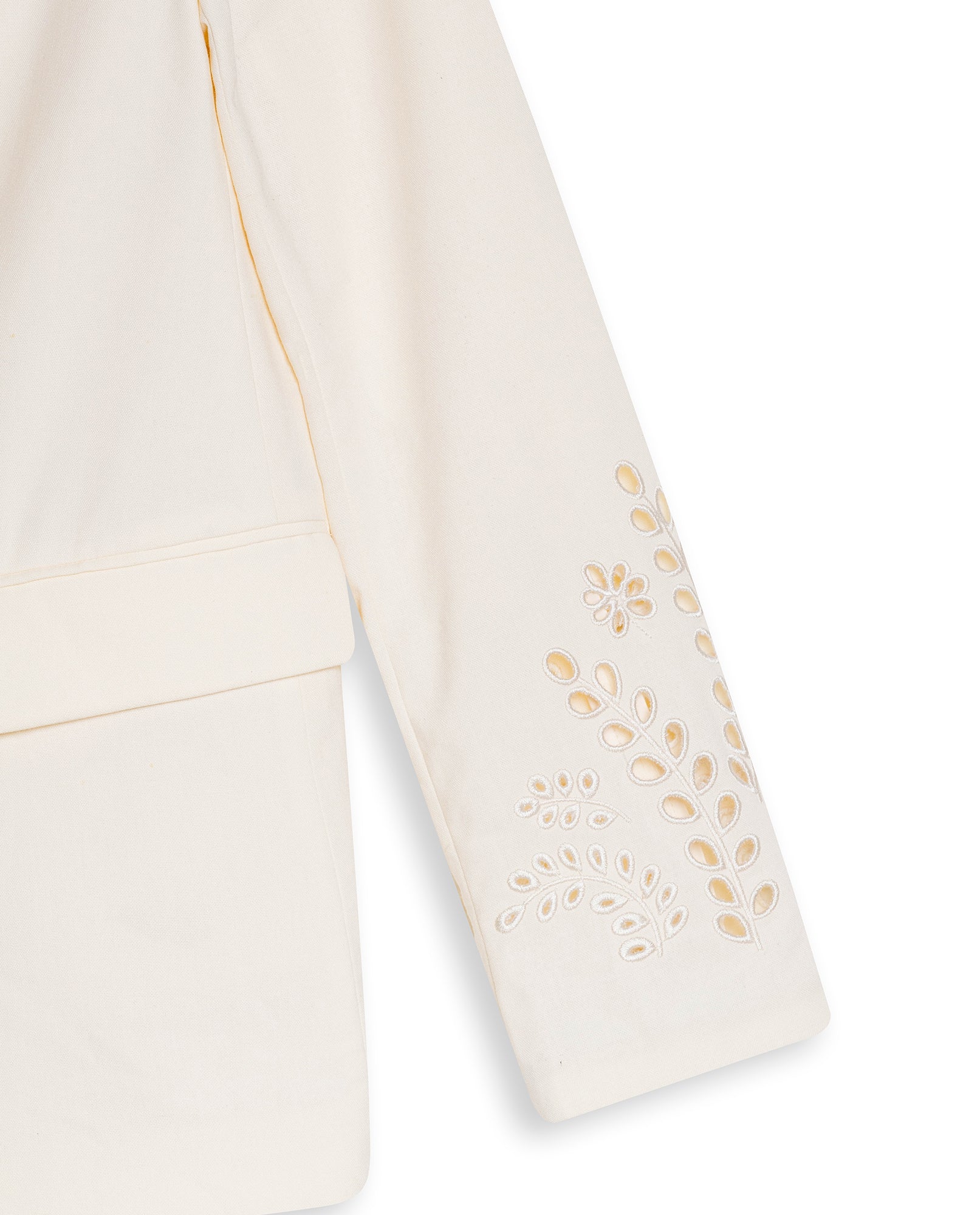 Womens Blazer Cuff Embroidery Linen Blend Flower Sleeve Embroidery - Raw 63_721H003_CRU110103_8